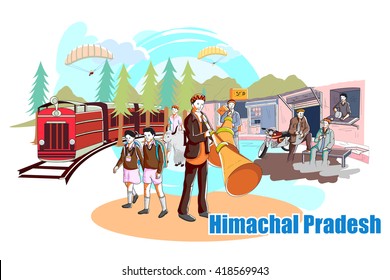 fácil editar ilustración vectorial de la gente y cultura de Himachal Pradesh, India