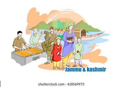 Easy To Edit Vector Illustration Of People And Culture Of Jammu & Kashmir, India