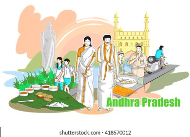 easy to edit vector illustration of people and culture of Andhra Pradesh, India