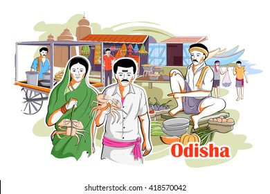 easy to edit vector illustration of people and culture of Odisha, India