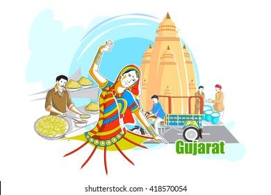 easy to edit vector illustration of people and culture of Gujarat, India