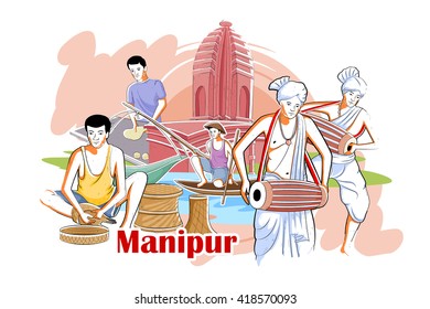 easy to edit vector illustration of people and culture of Manipur, India