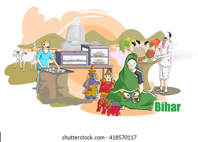 easy to edit vector illustration of people and culture of Bihar, India