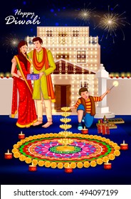 easy to edit vector illustration of people celebrating Happy Diwali holiday India background