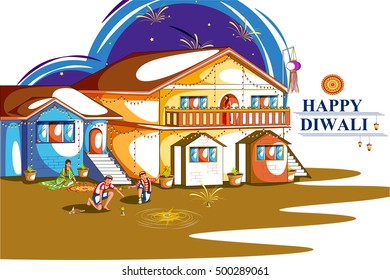 easy to edit vector illustration of people celebrating Happy Diwali holiday India background