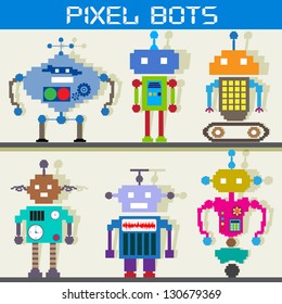 easy to edit vector illustration of pixel robot