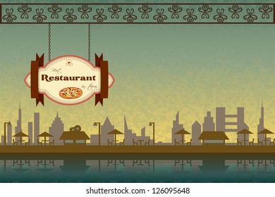 easy to edit vector illustration of pizza board hanging in restaurant