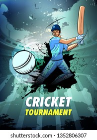 easy to edit vector illustration of player batsman in Cricket Championship Tournament background