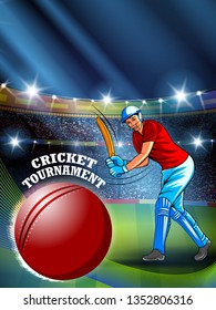 easy to edit vector illustration of player batsman in Cricket Championship Tournament background