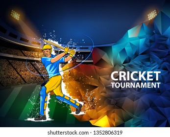 easy to edit vector illustration of player batsman in Cricket Championship Tournament background