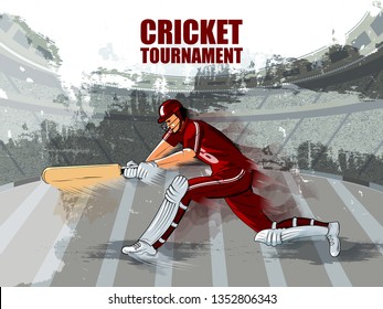 easy to edit vector illustration of player batsman in Cricket Championship Tournament background