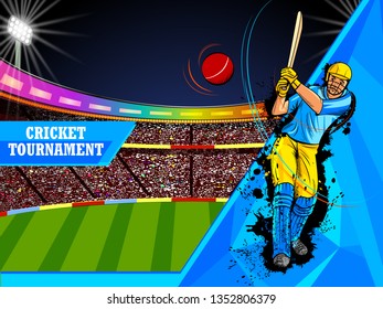 easy to edit vector illustration of player batsman in Cricket Championship Tournament background