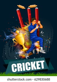 easy to edit vector illustration of player in abstract Cricket Championship background