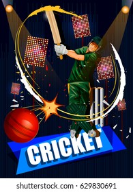 easy to edit vector illustration of player in abstract Cricket Championship background