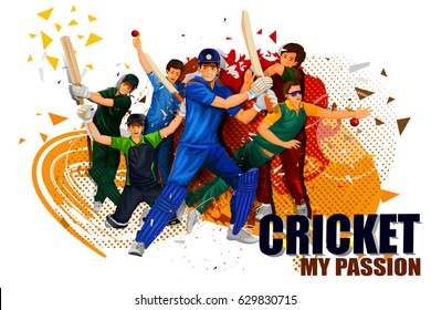 easy to edit vector illustration of player in abstract Cricket Championship background