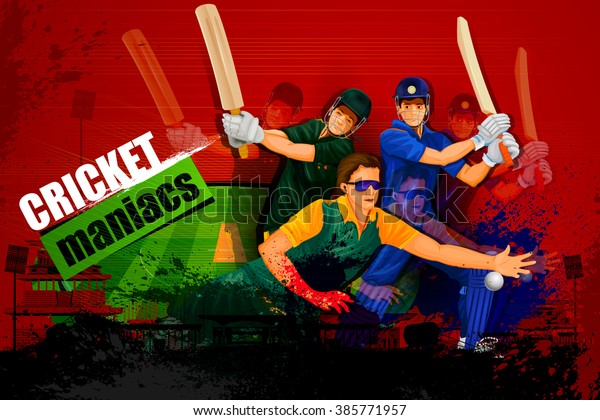 easy to edit vector illustration\
of player in abstract Cricket Championship\
background