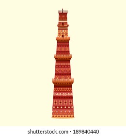 easy to edit vector illustration of Qutub Minar in floral design