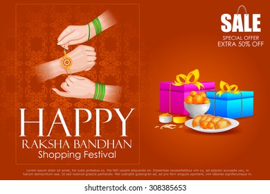 easy to edit vector illustration of Raksha bandhan shopping Sale
