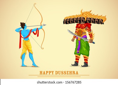 easy to edit vector illustration of Rama killing Ravana in Dussehra