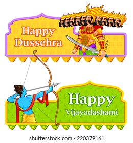 easy to edit vector illustration of Rama killing Ravana in Dussehra