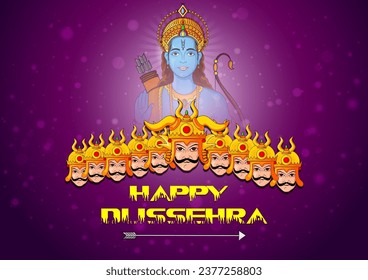 easy to edit vector illustration of Rama killing Ravana on Happy Dussehra background showing festival of India