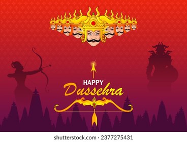 easy to edit vector illustration of Rama killing Ravana on Happy Dussehra background showing festival of India