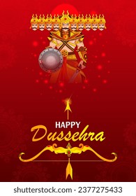 easy to edit vector illustration of Rama killing Ravana on Happy Dussehra background showing festival of India