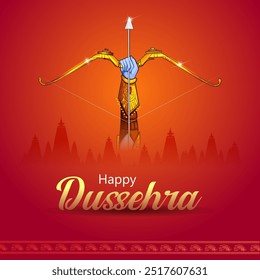 easy to edit vector illustration of Rama killing Ravana wong Happy Dussehra background showing festival of India