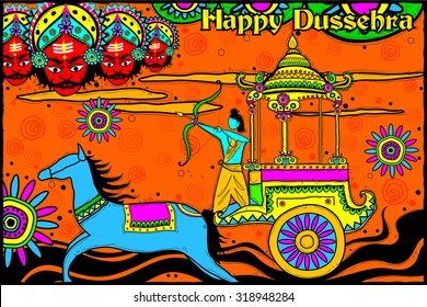 easy to edit vector illustration of Rama killing Ravana for Dussehra in Indian art style background