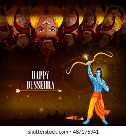 fácil de editar ilustração vetorial de Rama matando Ravana em fundo Dussehra feliz mostrando festival da Índia