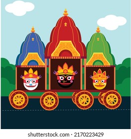 Fácil de editar ilustración vectorial del festival Rath Yatra Lord Jagannath. Antecedentes festivos celebrados en Odisha, India 