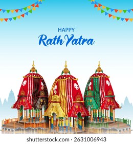 fácil de editar Ilustración vectorial del festival de Rath Yatra Lord Jagannath Fondo de Festiva celebrado en Odisha, India