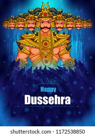 easy to edit vector illustration of Ravana monster in Happy Dussehra background showing festival of India
