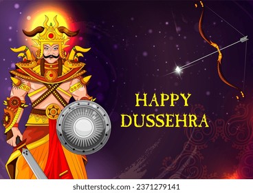 fácil de editar ilustración vectorial del monstruo Ravana en el fondo feliz de Dussehra que muestra el festival de la India