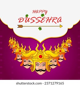 easy to edit vector illustration of Ravana monster on Happy Dussehra background showing festival of India