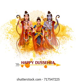 easy to edit vector illustration of Ravana monster in Happy Dussehra background showing festival of India