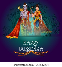 easy to edit vector illustration of Ravana monster in Happy Dussehra background showing festival of India