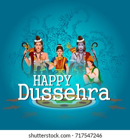 easy to edit vector illustration of Ravana monster in Happy Dussehra background showing festival of India