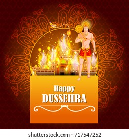 easy to edit vector illustration of Ravana monster in Happy Dussehra background showing festival of India