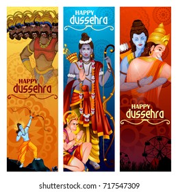 easy to edit vector illustration of Ravana monster in Happy Dussehra background showing festival of India