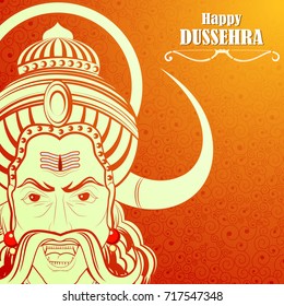 easy to edit vector illustration of Ravana monster in Happy Dussehra background showing festival of India