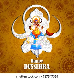 easy to edit vector illustration of Ravana monster in Happy Dussehra background showing festival of India