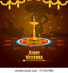 easy to edit vector illustration of Ravana monster in Happy Dussehra background showing festival of India