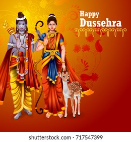 easy to edit vector illustration of Ravana monster in Happy Dussehra background showing festival of India