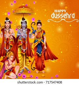 easy to edit vector illustration of Ravana monster in Happy Dussehra background showing festival of India