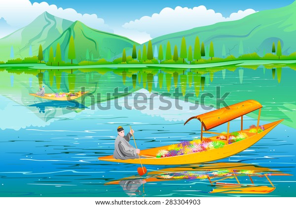 Easy Edit Vector Illustration Riverside Landscape Stock Vector Royalty Free