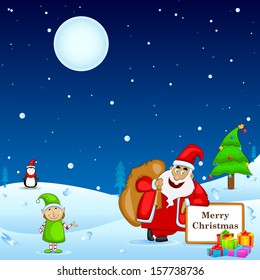 easy to edit vector illustration of Santa Claus with Christmas gift
