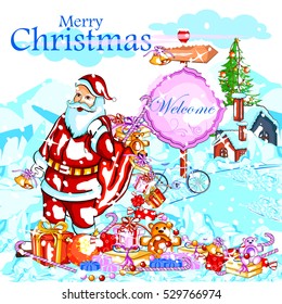 easy to edit vector illustration of Santa Claus with gift for Merry Christmas holiday celebration