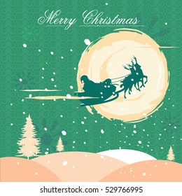 easy to edit vector illustration of Santa flying in sleigh for Merry Christmas holiday celebration