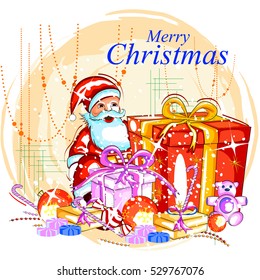 easy to edit vector illustration of Santa Claus with gift for Merry Christmas holiday celebration